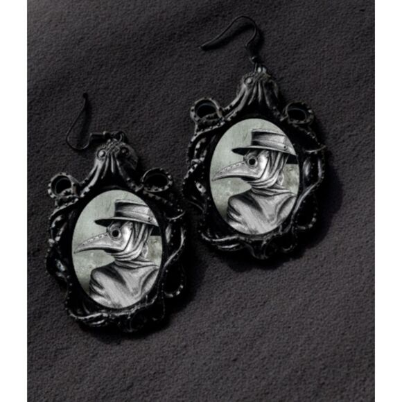Plague Doctor Earrings Gothic Oversized Punk Jewelry Black Statement Finery - Picture 2 of 3